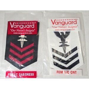 Lot of 2 Vanguard Insignia Patches Hospitalman FEM1/C GAB/DRESS & FEM 1/C CNT